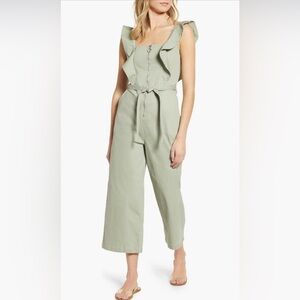 Tinsel Women’s Ruffle Strap Wide Leg Pants Belted Jumpsuit Sz XS Green (c6